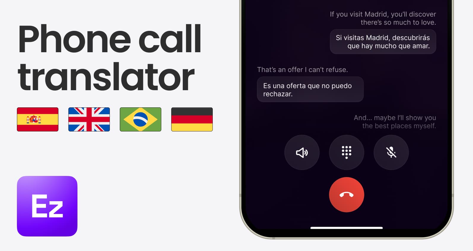 Real time spanish translation app for phone calls text voice